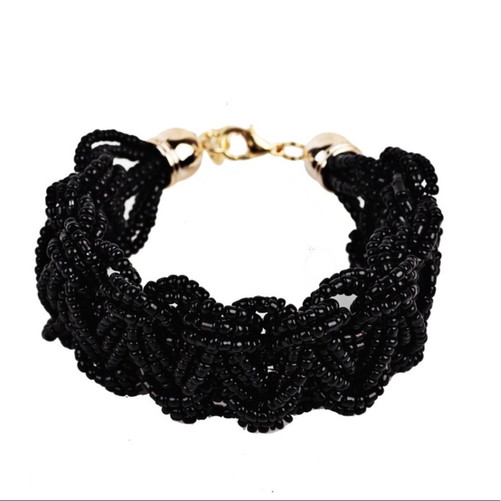 🎉 Black Sea Bead Woven Bracelet